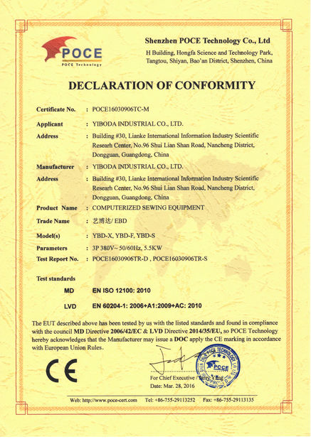 China Yiboda Industrial Co., Ltd. Certificaten