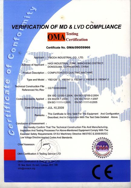 China Yiboda Industrial Co., Ltd. Certificaten